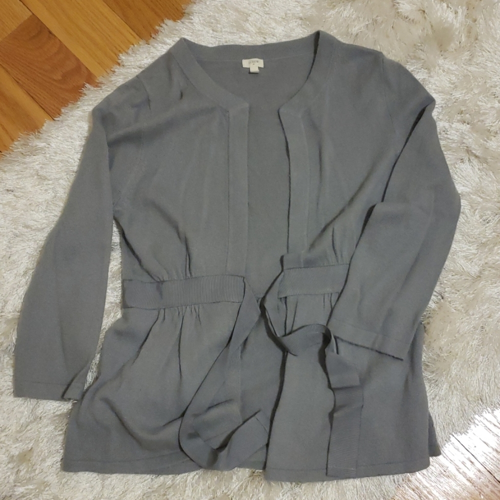 J.Crew grey peplum tie front cardigan